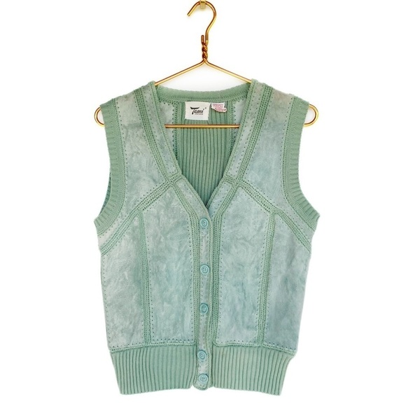 Vtg Leather Patchwork Vest in sage green Womens size M - Picture 1 of 6